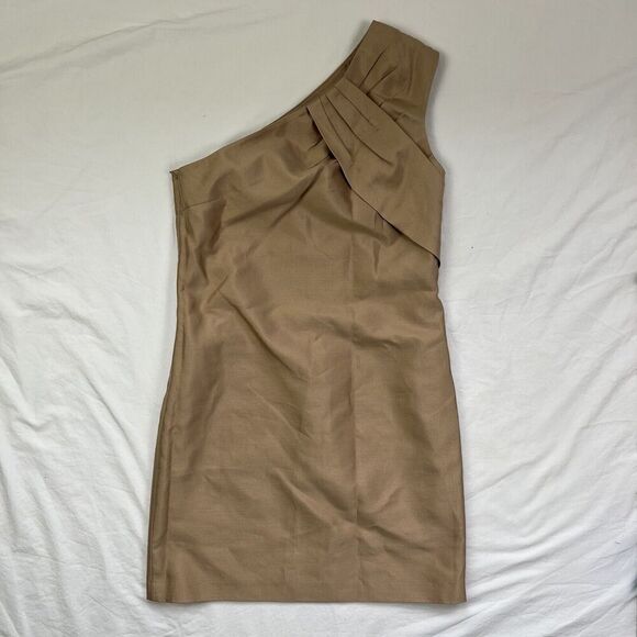 Reiss Tamsin One Shoulder Dress Mocha Brown Beige Size 4 Classicore Old Money - Picture 3 of 13